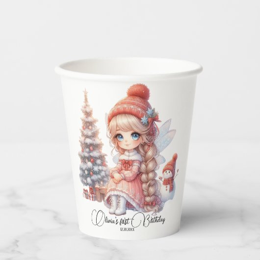 Fairy First Girl's 1. Geburtstag Pappbecher (Vorderseite)