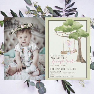 Fairy First Girl's 1. Geburtstag Party Custom Foto Einladung