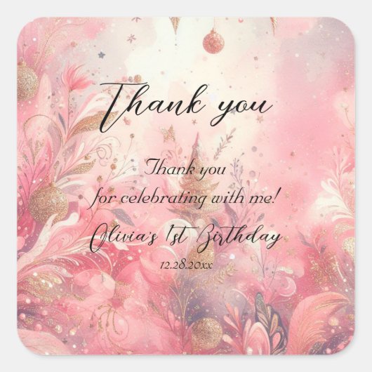 Fairy First Girl's 1. Geburtstag Quadratischer Aufkleber (Vorderseite)