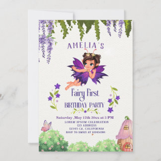 Fairy First Girl's 1. Geburtstag verzauberter Wald Einladung