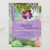 Fairy First Girl's 1. Geburtstag verzauberter Wald Einladung (Vorne/Hinten)