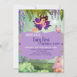 Fairy First Girl's 1. Geburtstag verzauberter Wald Einladung