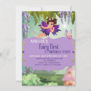 Fairy First Girl's 1. Geburtstag verzauberter Wald Einladung