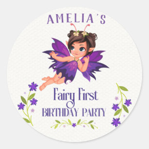 Fairy First Girl's 1. Geburtstag verzauberter Wald Runder Aufkleber
