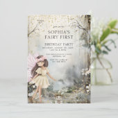 Fairy First Girl's Birthday Enchanted Forest Einladung (Stehend Vorderseite)