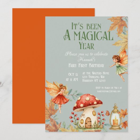 Fairy First Magic Fall Birthday Einladung (Vorne/Hinten)