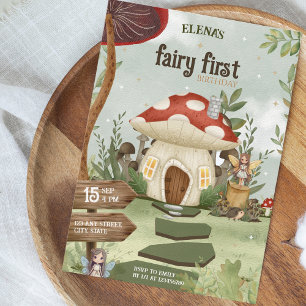 Fairy First Mushroom Forest 1. Geburtstag Einladung