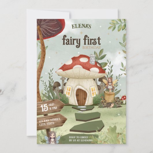 Fairy First Mushroom Forest 1st Birthday Einladung (Vorderseite)