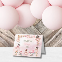 Fairy First Mushroom House Pink Birthday Dankeskarte