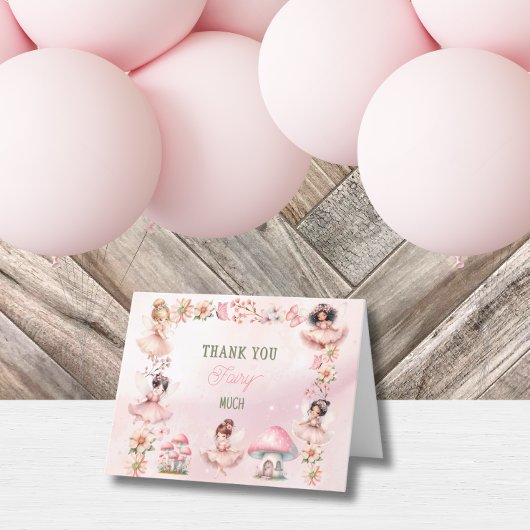 Fairy First Mushroom House Pink Birthday Dankeskarte