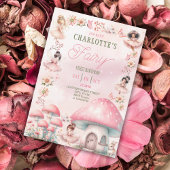 Fairy First Mushroom House Pink Birthday Einladung