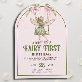Fairy First Pastel Pink Bow Girls 1. Geburtstag Einladung