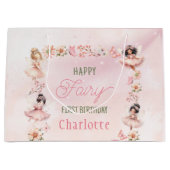 Fairy First Pink Glitter Gift Bag Große Geschenktüte (Vorderseite)