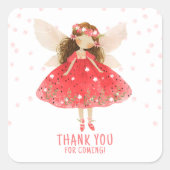 Fairy First Strawberry Birthday Vielen Dank Quadratischer Aufkleber (Vorderseite)