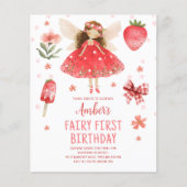 Fairy First Strawberry Budget Geburtstag Einladung (Vorderseite)