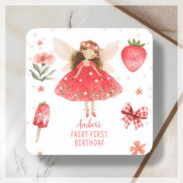 Fairy First Strawberry Fairy Birthday Fevor Quadratischer Aufkleber