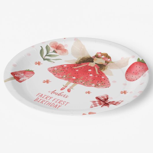 Fairy First Strawberry Fairy Birthday Pappteller (Schrägansicht)