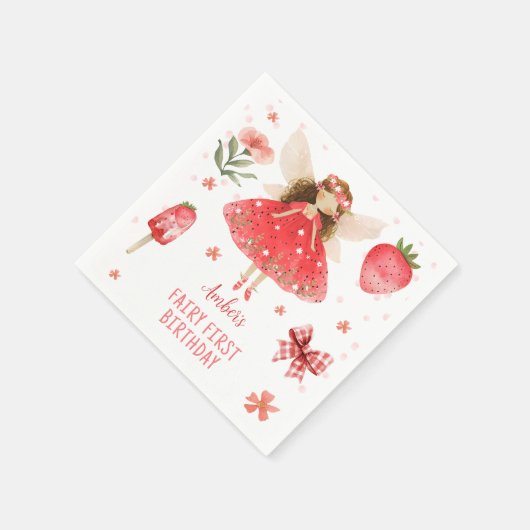Fairy First Strawberry Fairy Birthday Serviette (Ecke)