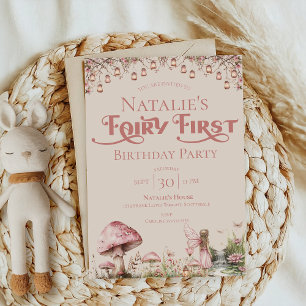 Fairy First Theme Girl's 1. Geburtstag Party Custo Einladung