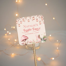 Fairy First Theme Girl's 1. Geburtstag Party Custo Quadratischer Aufkleber