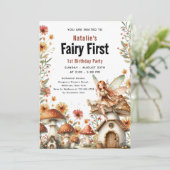 Fairy First Theme Girl's 1. Geburtstag Party Einladung (Stehend Vorderseite)