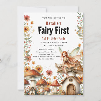 Fairy First Theme Girl's 1. Geburtstag Party Einladung