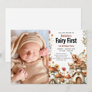 Fairy First Theme Girl's 1. Geburtstag Party Einladung