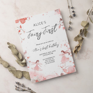 Fairy First Theme Girl's 1. Geburtstag Party Einladung