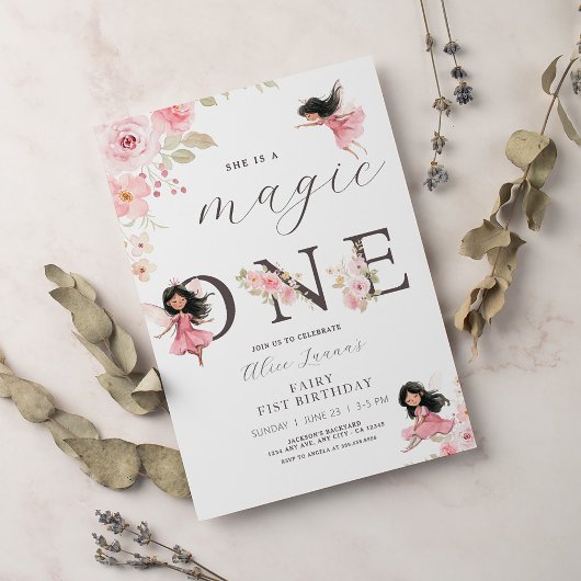 Fairy First Theme Girl's 1. Geburtstag Party Einladung