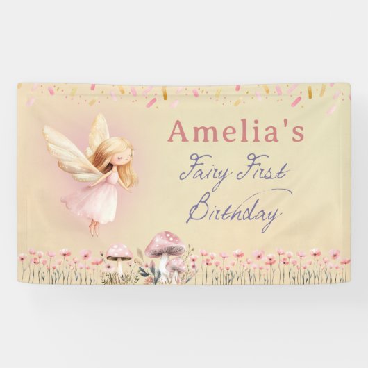 Fairy First Theme Girl's 1st Birthday Party Custom Banner (Horizontal)