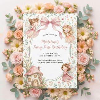 Fairy First Theme Girl's 1st Birthday Party Custom Einladung