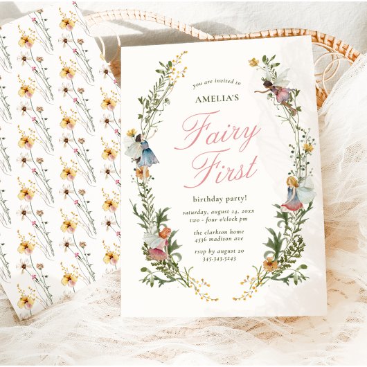 Fairy First Vintag Floral Geburtstag Einladung