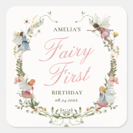 Fairy First Vintag Floral Geburtstag Quadratischer Aufkleber