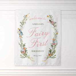 Fairy First Vintag Floral Geburtstag Willkommen Wandteppich