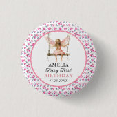 Fairy First Watercolor Floral Girls 1. Geburtstag Button (Vorderseite)