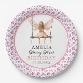 Fairy First Watercolor Floral Girls 1. Geburtstag Pappteller (Vorderseite)