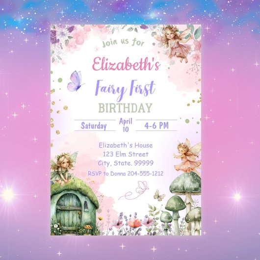 Fairy First Whimsical Birthday Einladung für Mädch
