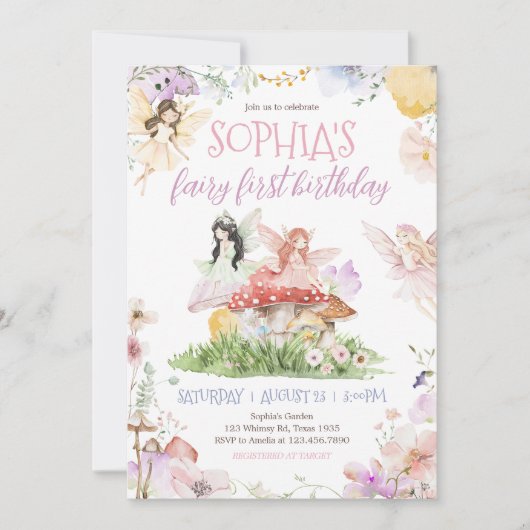 Fairy First Whimsical Birthday Party Einladung (Vorderseite)