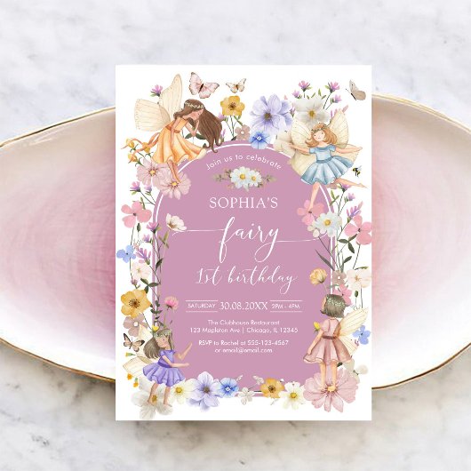 Fairy First Wildflower 1st Birthday Invitation Einladung