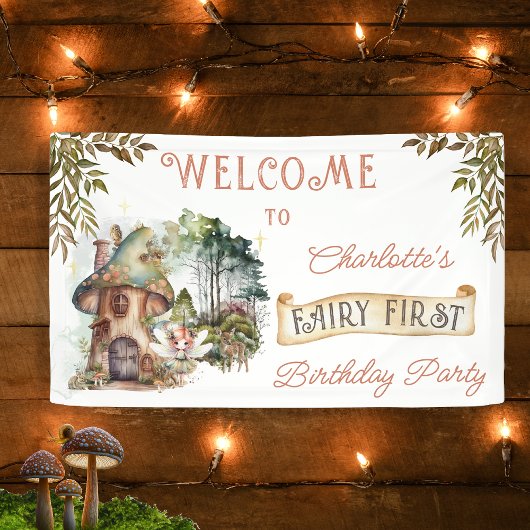 Fairy First Woodland Animals Pilz 1. Geburtstag Banner