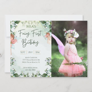 Fairy First Woodland Foto Geburtstag verzaubert Einladung