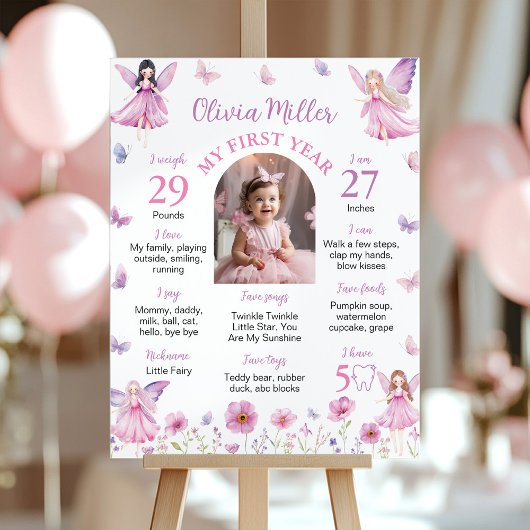 Fairy Floral Butterfly First Year Photo Milestone Poster