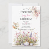 Fairy Floral Erster Geburtstag Einladung (Vorderseite)