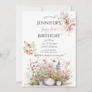 Fairy Floral Erster Geburtstag Einladung