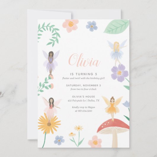Fairy Floral Girl Birthday Party Einladung (Vorderseite)