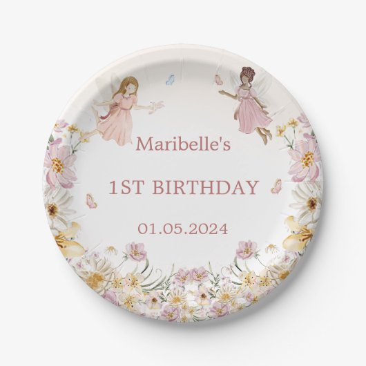 Fairy Floral Girl Birthday Party Pappteller (Vorderseite)