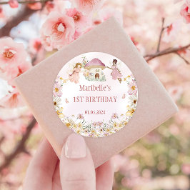 Fairy Floral Girl Birthday Party Runder Aufkleber