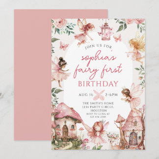 Fairy Floral Girls 1. Geburtstag Party Einladung