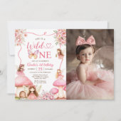 Fairy Floral Girls 1st Birthday Party Photo Einladung (Vorderseite)