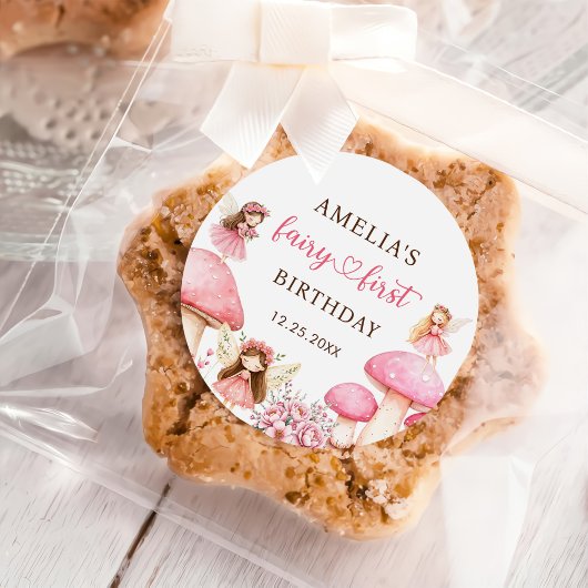 Fairy Floral Girls 1st Birthday Party Runder Aufkleber